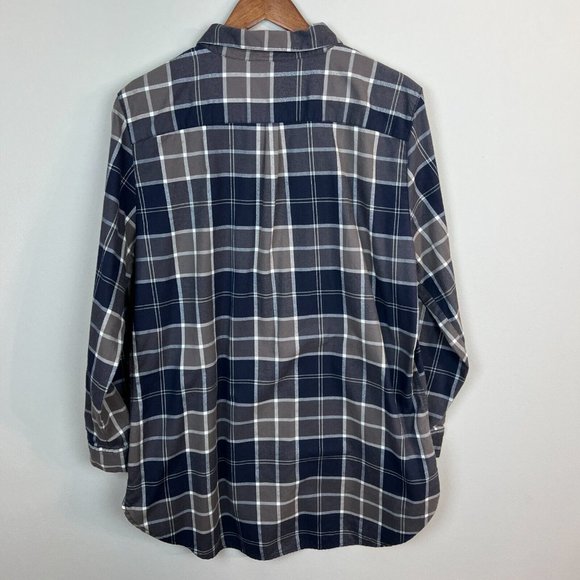 Garnet Hill Flannel Tunic Button Up Shirt 16 Gray Plaid Organic Cotton - Picture 5 of 10